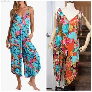 IVY STREET Small Wide Leg Jumpsuit Romper Spaghetti Tropical Floral Pockets